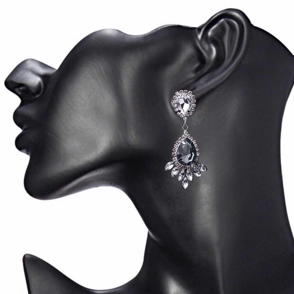 2/$20! Grey Crystal Gem Silver Earrings - Picture 2 of 6
